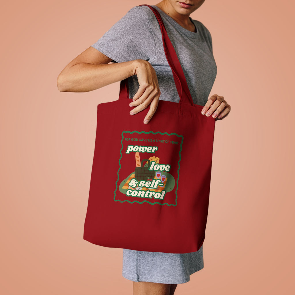 'Power, Love & Self-Control' — cotton eco tote bag, retro floral