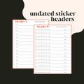 Undated sticker headers — sermon/notes/bible study/prayer, blank topic, blank dates
